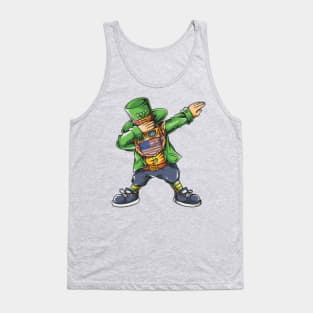 St Patricks Day Dabbing Leprechaun Face Mask American Flag Tank Top